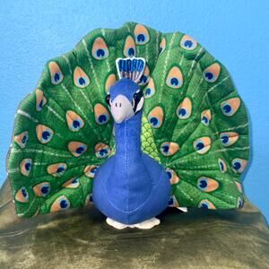 Wildlife Artists 10" Peacock Plush w/ Fan Tail • Realistic Bird Toy EUC
